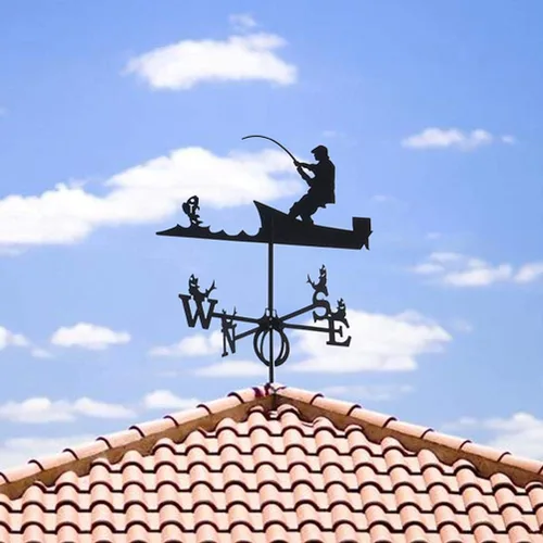 Vista 6 de Hidyliu Veleta de acero inoxidable para montaje en veleta para patio, decoración de techo de metal, adorno de pescador, negro, retro, herramientas