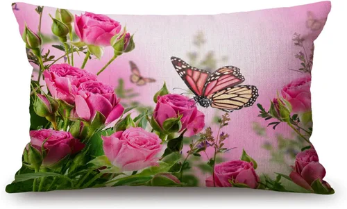 Vista 12 de Solekla Fundas de almohada de 12 x 20 pulgadas, decoración rústica de granja, fundas de almohada florales mexicanas, algodón lino, arte étnico