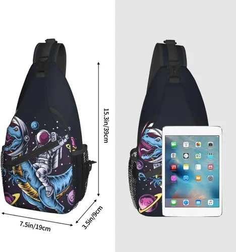 Vista 3 de Mochila bandolera con diseño de dinosaurio planeta astronauta espacial senderismo mochila de hombro mochila de viaje para hombres y mujeres