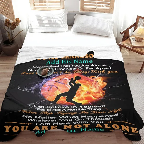 Vista 3 de Manta personalizada con nombre de nieto de la abuela y el abuelo de 40 x 50 pulgadas, regalo personalizado con nombre de niño, manta de baloncesto