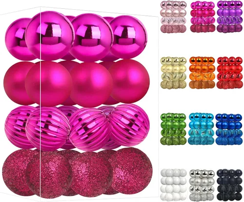 Vista 43 de Emopeak - Juego de 24 esferas navideñas, ornamentos irrompibles, 4 estilos, decoración colgante para árbol de Navidad, boda o fiesta