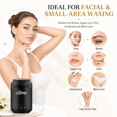Vista 3 de Podoy Mini calentador de cera para depilación, pequeño calentador portátil de cera de viaje, pantalla digital para spa, cejas, cuerpo, nariz, labio
