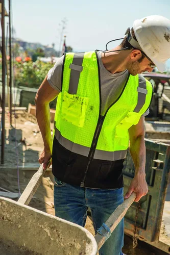 Vista 5 de Kishigo Unisex High Visibility Reflective Black Bottom Mesh Vest 1509, Zipper Closure, Polyester, ANSI 107 Type R/Class 2