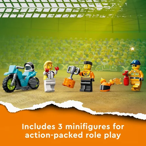Vista 6 de LEGO City Stuntz Stunt Truck & Ring of Fire Challenge 60357 con juguete de motocicleta impulsado por volante y minifiguras, regalo divertido
