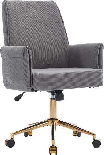 Vista 24 de YITAI Silla de escritorio giratoria de terciopelo de 360°, moderno sillón de oficina en casa con base dorada y ruedas para tocador, cómoda silla