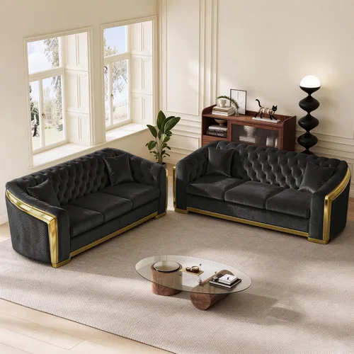 Vista 9 de DAMAIFROM Sofá Chesterfield moderno de mediados de siglo, sofá de terciopelo de 62" blanco y dorado, sofá biplaza curvo de lujo para sala de estar