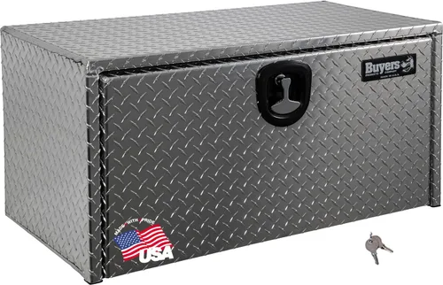 Vista 24 de Buyers Products 1705148 - Caja de camión de aluminio diamantado para debajo de la carrocería con pestillo de mango en T, 14 x 12 x 16 pulgadas