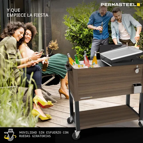 Vista 4 de Permasteel 80 Quart Party Cooler, Rolling Ice Chest with Wheels and Handles for Indoor Outdoor Patio