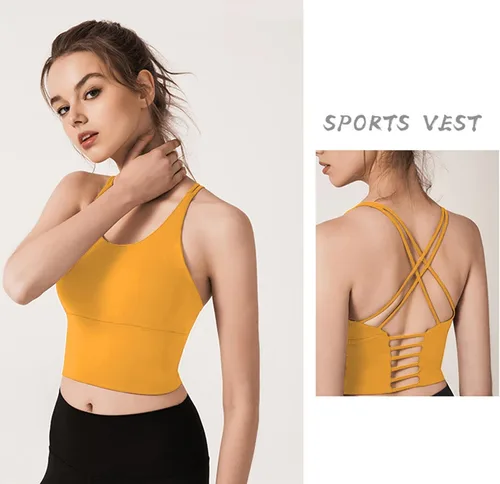 Vista 3 de Redqenting Longline - Brasier deportivo para mujer con relleno extraíble, sexy, tirantes cruzados en la espalda, para yoga, entrenamiento, camiseta
