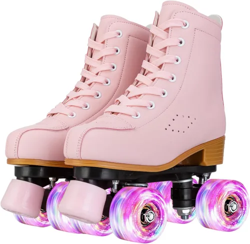Vista 10 de Gets Patines de ruedas para mujer, ruedas iluminadas, de cuero artificial, ajustables, de doble fila, 4 ruedas, patines brillantes para adolescentes