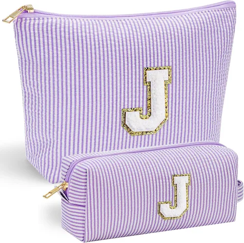 Vista 163 de YOOLIFE Regalos del Día de la Madre para Mujeres, Bolsa de Maquillaje con Iniciales, Bolsa de Maquillaje para Viaje, Bolsa de Maquillaje Negro