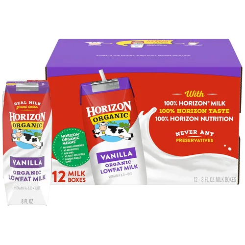 Vista 18 de Horizon Organic Cajas de leche bajas en grasa, fresa, 8 onzas, paquete de 6 8g Protein per Serving, 1% Lowfat, USDA Organic, No Refrigeration