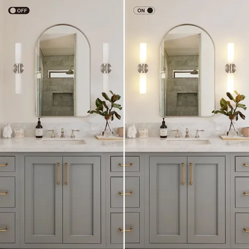 Vista 7 de SANTOSTOCK Lámparas de baño de níquel cepillado, 2 luces de tocador con pantalla de vidrio blanco, apliques modernos para pared, espejo, cocina