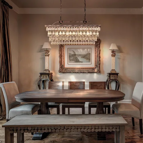 Vista 8 de Wellmet Candelabro de cristal para comedor, lámpara de techo rectangular de cristal de bronce antiguo de 30 pulgadas, 4 luces, iluminación de isla
