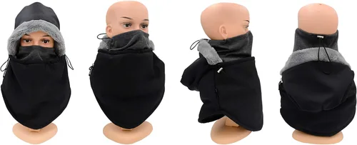 Vista 3 de Balaclava Ski Mask, Face Mask Winter Balaclavas Hoodie Bandana for Men Women,Waterproof Windproof Heavy Fleece Neck Warmer Hat Skiing Hunting Black