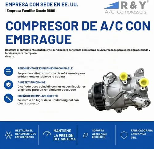 Vista 2 de Compresor de aire acondicionado automotriz RYC y embrague de A/C AEG336