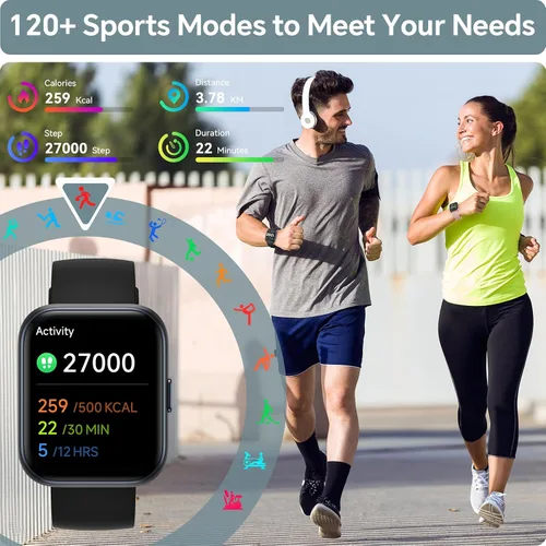 Vista 6 de Reloj inteligente para hombres y mujeres, reloj inteligente HD de 1.85 pulgadas para iPhone/Samsung/Android (respuesta/hace), rastreador de Negro