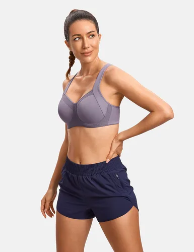 Vista 2 de SYROKAN High Impact Sports Bras for Women High Support Unlined Underwire Racerback No Uniboob Workout Bra