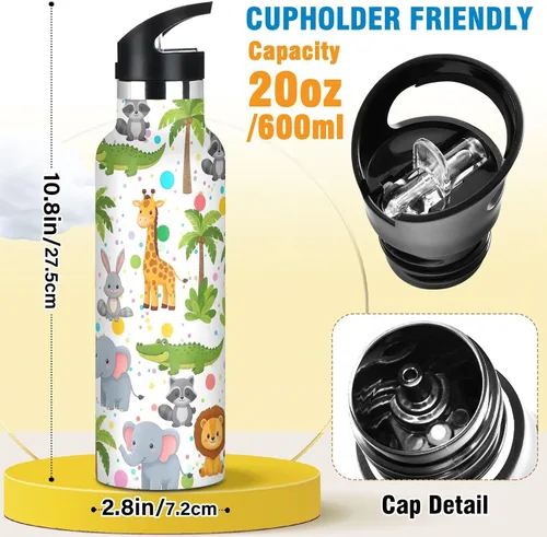 Vista 2 de Kids Water Bottle for School Leakproof Sports Water Bottle for Kids for Boys Girls 20oz, BPA-Free, Cute Cartoon Animals Lions
