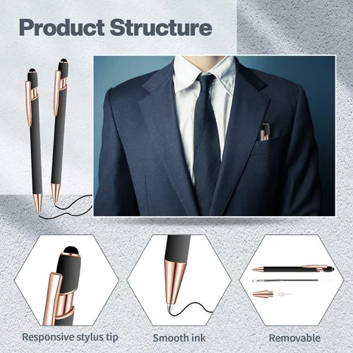 Vista 3 de 8 Pieces Ballpoint Pen with Stylus Tip Black Ink 2 in 1 Stylus Metal 1.0 mm Medium Point Smooth Pen Rainbow Colorful Rubberized Ballpoint for Touch