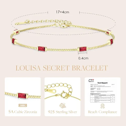 Vista 3 de LOUISA SECRET Birthstone Bracelets for Women Girl, 925 Sterling Silver Dainty Simple Women Charm Link Bracelet, Birthday Anniversary Christmas