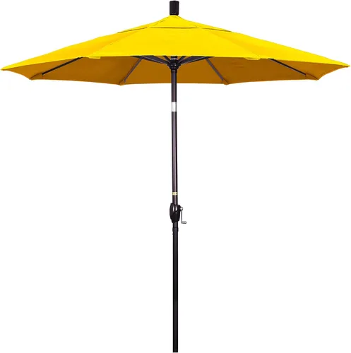 Vista 7 de California Umbrella Sombrilla redonda de aluminio de 7.5 pies, manivela elevadora, botón de inclinación, poste de bronce, Sunbrella Air Blue