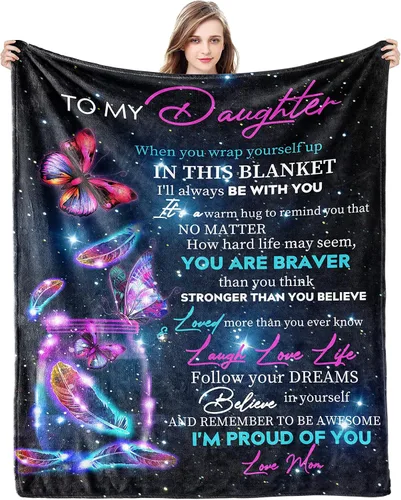 Vista 8 de Regalo para mi hija manta de mamá como regalo de cumpleaños "Te quiero" para ella, franela ultrasuave forro polar ligera para cama