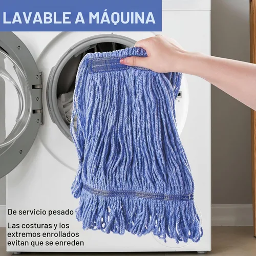 Vista 4 de Repuesto de cabezal de fregona para trapeadores comerciales resistentes para limpieza de suelos, repuesto de cabezal de hilo de algodón azul