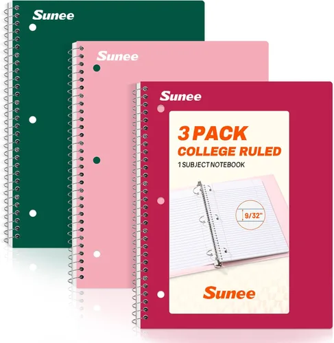 Vista 11 de SUNEE Spiral Notebook, 2-Subject, College Ruled Paper, 6" x 9-1/2", 80 Sheets, Spiral Notebooks for School, Black
