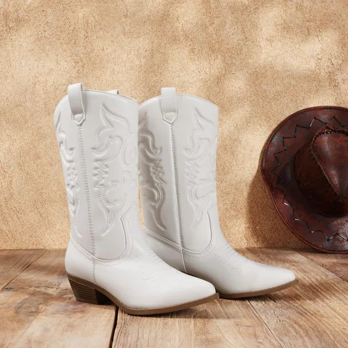Vista 3 de DREAM PAIRS Botas vaqueras para mujer, botas vaqueras de media pantorrilla