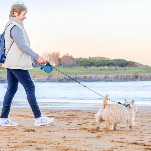 Vista 7 de SCENEREAL Correa retráctil para perros pequeños, medianos y grandes de hasta 110 libras, cinta de nailon sin enredos de 26 pies y 360° con cuerda