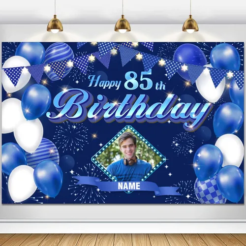 Vista 32 de Dicodes Fondo de decoración de feliz cumpleaños número 100 color azul marino personalizado, cartel con purpurina, pancarta, suministros