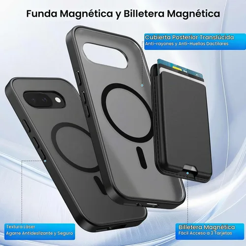 Vista 3 de Funda tipo cartera magnética para Google Pixel 9A, color negro