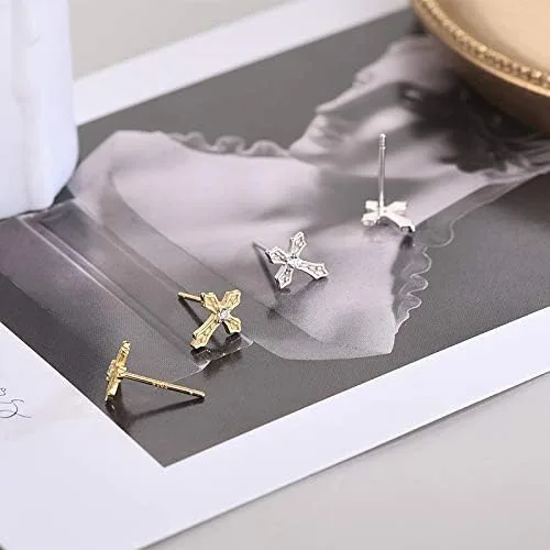 Vista 5 de Rnivida Aretes de plata de ley 925 con cruz para mujer