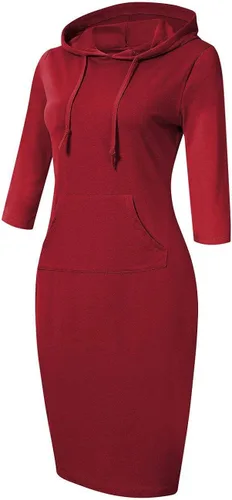 Vista 2 de Vestido MISSKY con capucha, bolsillos, estampado de rayas, hasta la rodilla, ajustado, informal, para mujer