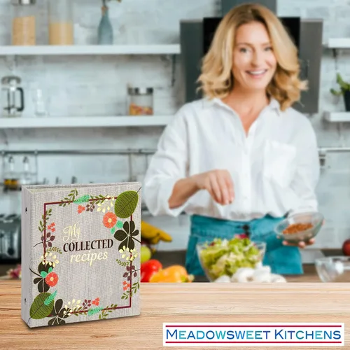 Vista 5 de Libro de cocina con tarjetas de recetas Meadowsweet Kitchens con diseño de flores vintage (revestido de tela)