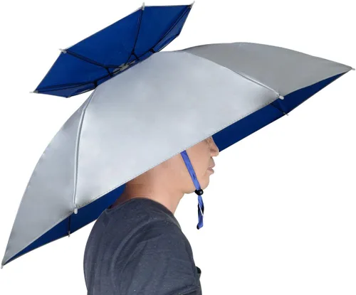Vista 21 de Sombrero paraguas de pesca plegable ajustable, 37.4” extragrande, con manos libres, 7 nervaduras, impermeable, anti-UV, para pesca, jardinería