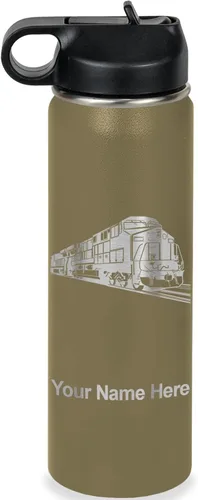 Vista 44 de LaserGram Botella de agua personalizada, tren de carga, acero inoxidable de doble pared aislada al vacío con popote superior, regalo grabado