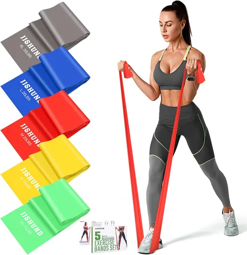 Vista 9 de 5 bandas de resistencia, bandas elásticas profesionales de ejercicio para fitness, yoga, pilates, estiramiento, entrenamiento de fuerza, bandas