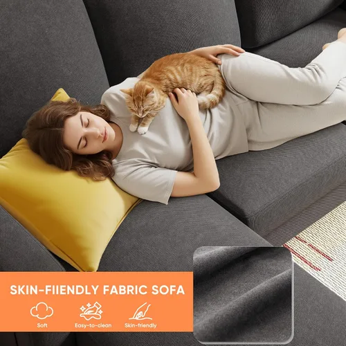 Vista 4 de YESHOMY Sofás para sala de estar, sofá con otomana móvil, sofá pequeño con chaise reversible y bolsillos laterales, sofá en forma de L para espacios