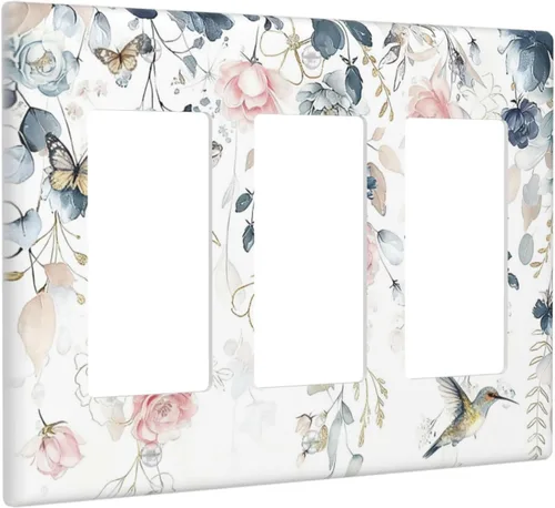 Vista 19 de Decorative Outlet Covers Blue Background White Cat Daisy Floral 2-Gang 1-Gang Wall Plate Single Toggle/Rocker Farmhouse Style Light Switch Covers