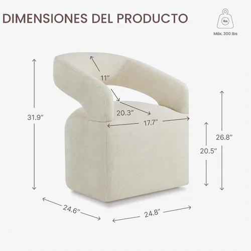 Vista 3 de KISLOT Juego de 1 sillas de comedor tapizadas con ruedas, color beige crema