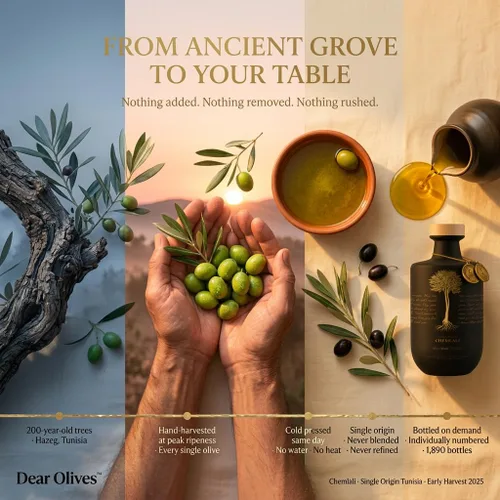 Vista 7 de Dear Olives™ Aceite de oliva virgen extra mediterráneo suave, cosecha temprana prensado en frío, sabor equilibrado y polifenoles, perfecto