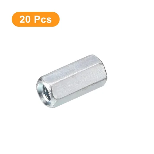 Vista 3 de uxcell 20 tuercas de acoplamiento M4x8x15mm - Acoplador de varilla roscada hexagonal de acero al carbono galvanizado para muebles, electrónico