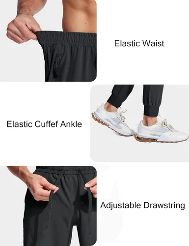 Vista 4 de MAGCOMSEN Pantalones deportivos para hombre con bolsillos con cremallera, pantalones deportivos ligeros para senderismo, correr, entrenamiento