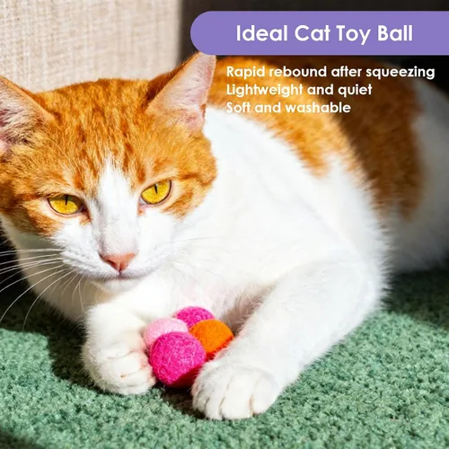 Vista 3 de 100 bolas de juguete para gatos, bolas interactivas de felpa suave de 1 pulgada para gatos peludos gatitos, juguete silencioso para gatos y mascotas