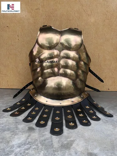 Vista 5 de NauticalMart Armadura medieval Spartan Muscle Armor Breastplate 300 Movie Armor Casco Rojo Ciruela Guerreros Romanos Disfraz