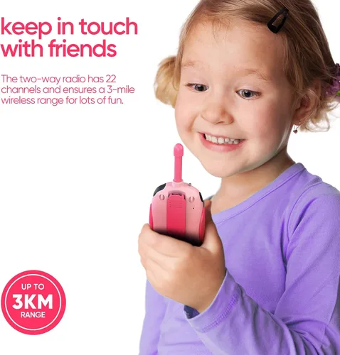 Vista 5 de HPROMOT Walkie Talkies para niños recargables, juguetes para niños de 3 a 12 años, niños y niñas, paquete de 2 unidades de radios de dos vías