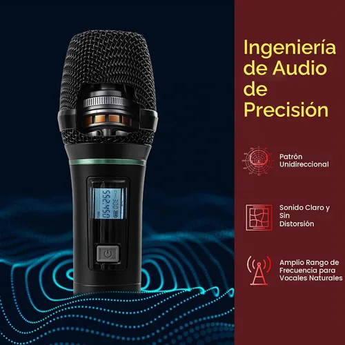 Vista 4 de Pyle Sistema de micrófono inalámbrico UHF de 4 canales con 2 micrófonos de mano, 2 Lavalier 2 auriculares y transmisores de cinturón, rango de 300