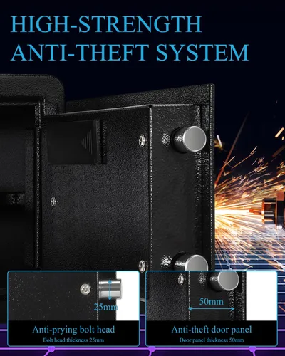 Vista 2 de TIGERKING - Caja de seguridad digital con luz LED, caja de seguridad pequeña para dinero con estante removible, caja de seguridad para dinero
